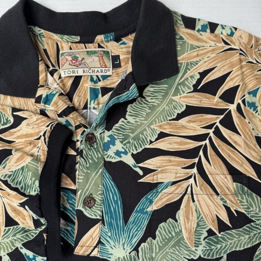 Tori Richard vintage tropical palm Hawaiian polo top shirt L